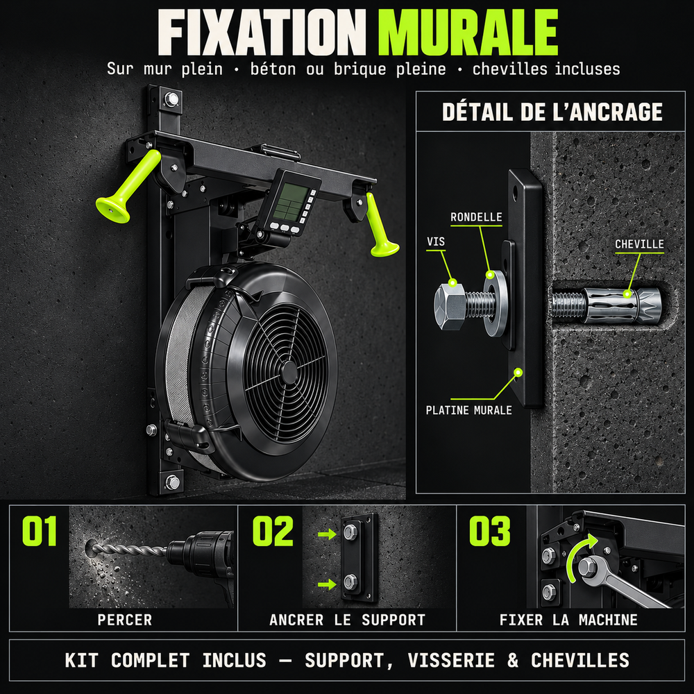 Fixation murale : percer, ancrer le support, fixer la machine