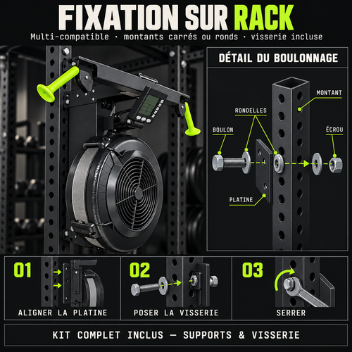 Schéma de fixation du ski trainer sur rack, visserie incluse